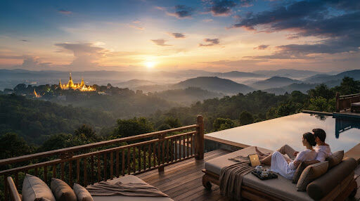 Sunset over the mountains of northern Thailand